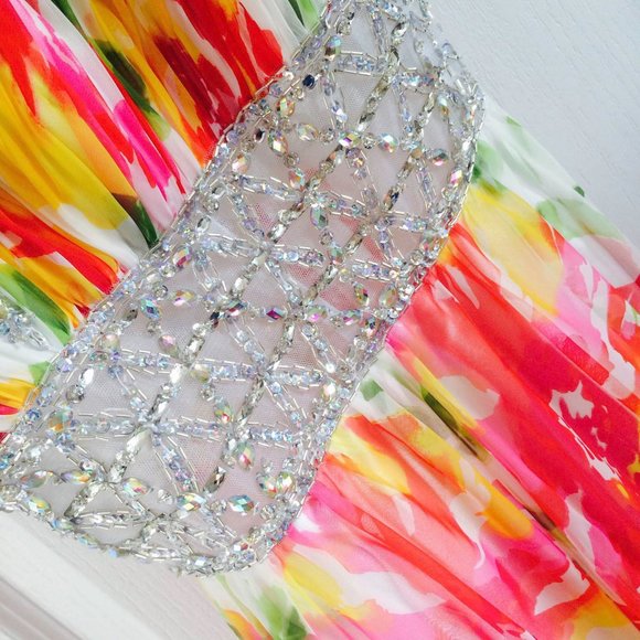 MORI LEE Strapless Beaded Floral Ball Gown Dress Prom Formal Small - Picture 7 of 10